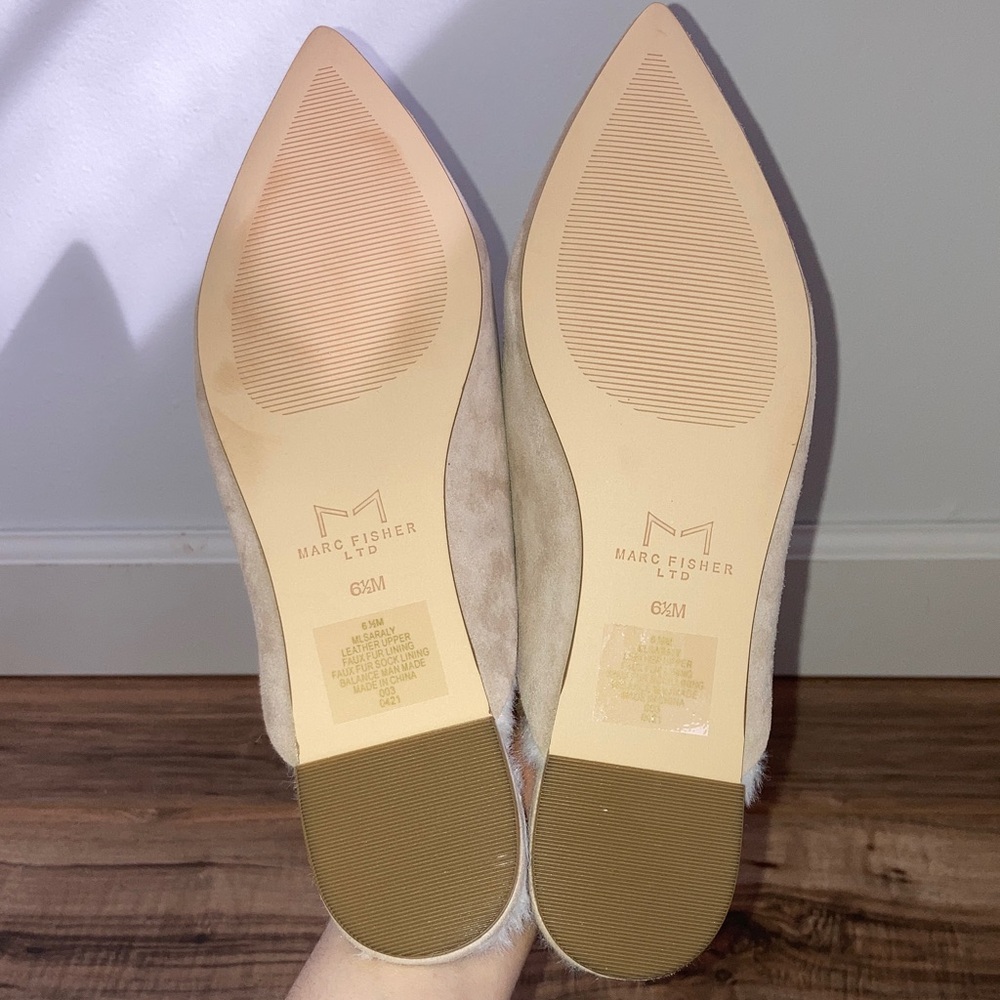 #2. 🆕 NWT - Marc Fisher - Cream Suede Pointed Mule Slippers with Faux Fur Lining - Picture 5 of 8